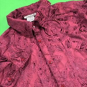 VTG 90s International Male Burgundy Burnout Paisley Button Shirt Mens XL LS AOP